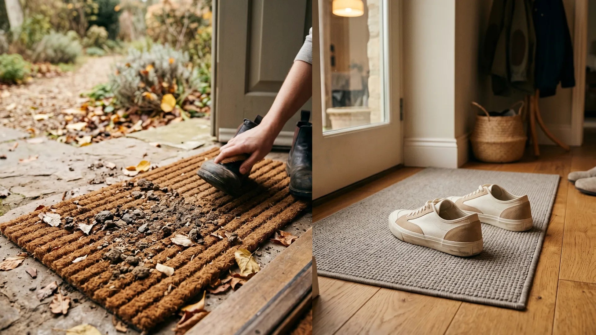 Deurmat voor de voordeur die vuil en zand tegenhoudt voordat het je huis binnenkomt