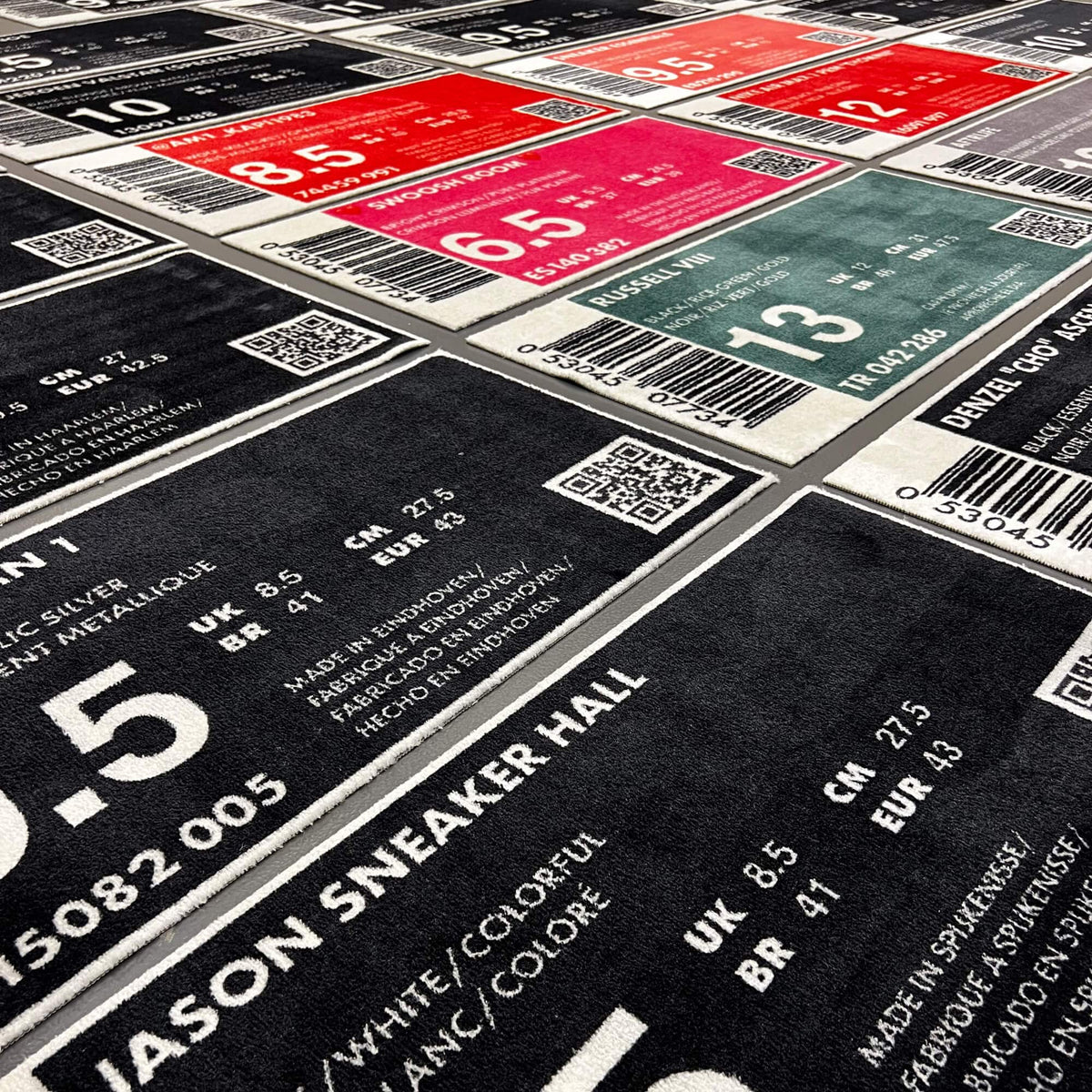 Gepersonaliseerde shoebox matenlabel mat met eigen tekst en kleuren